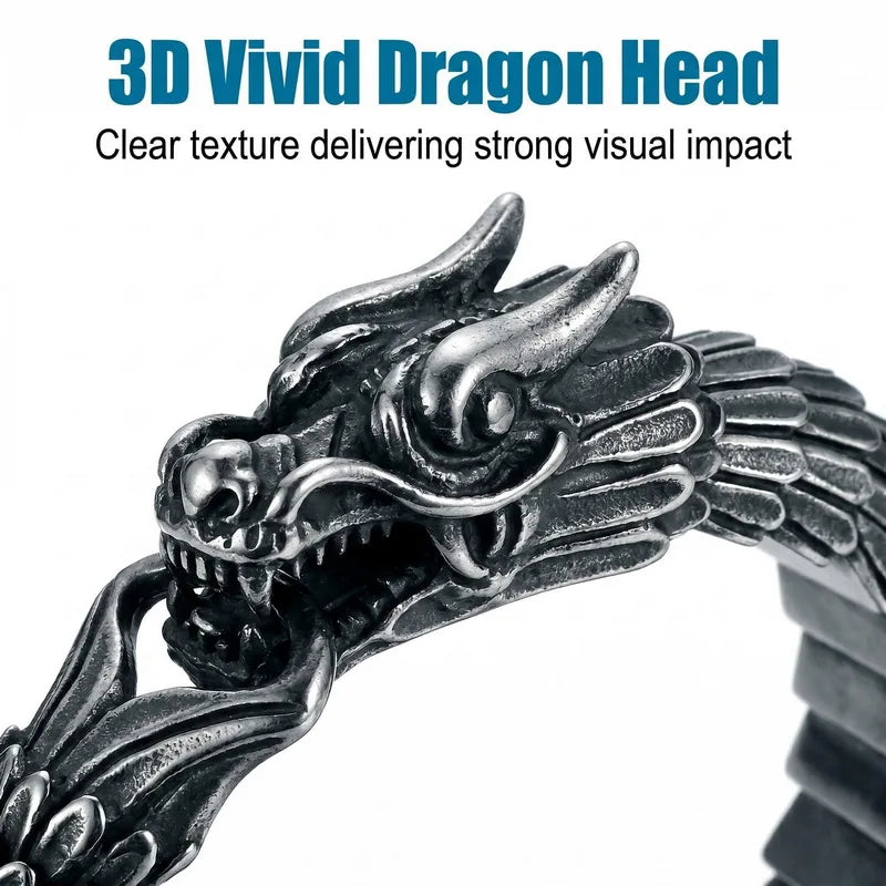 REBEL Custom Black Titanium Stainless Steel Dragon Bracelet Animal Zodiac Sign