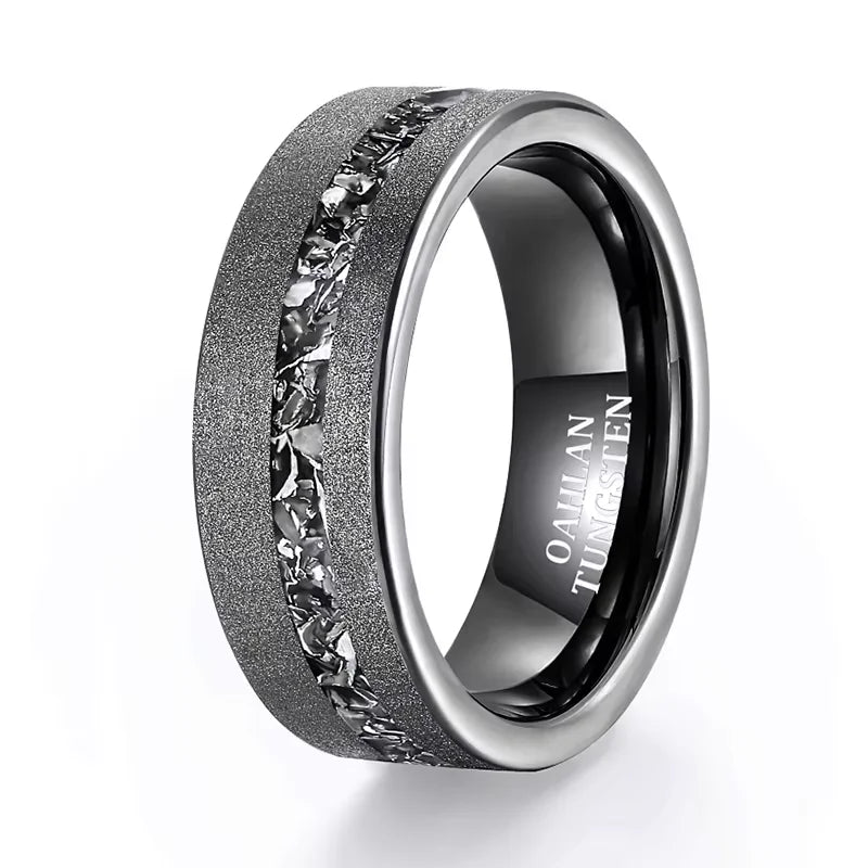 REBEL 8mm Black Tungsten Carbide Ring for Men & Women | Sandblast Aluminium Inlay Wedding Band