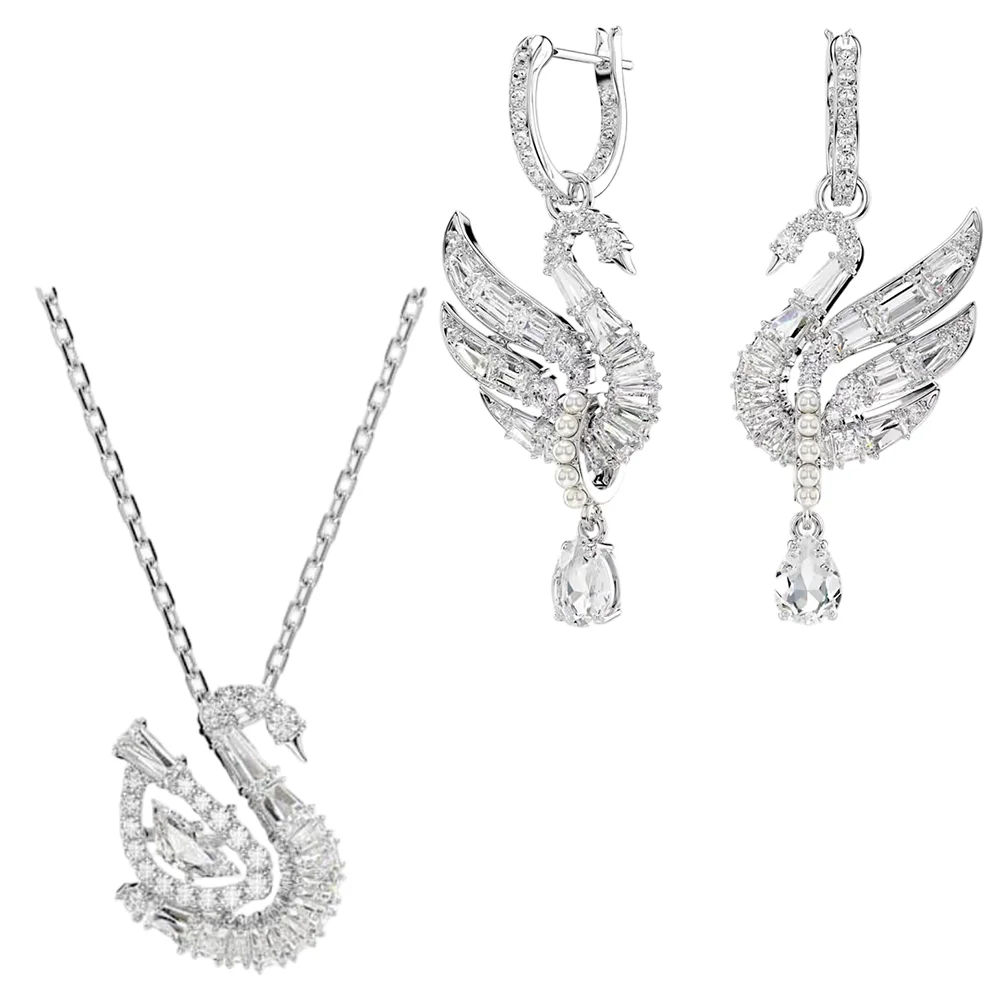 S&S Vintage Copper Dainty Swan Wing Combo Set Necklace Dangle Earrings Ring Matching Gift for Young Women Wedding Anniversary