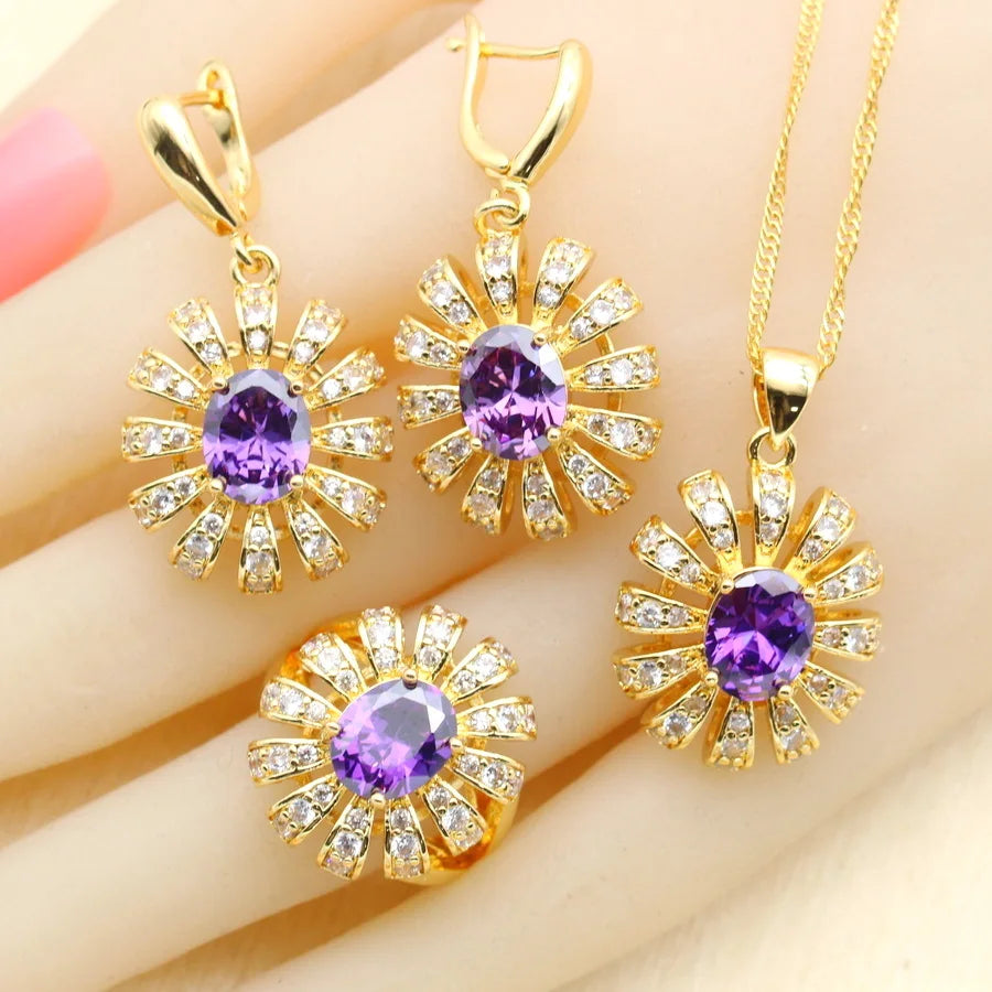 XOTICA 18k Gold Jewellery Set for Ladies Zircon Earrings Necklace Pendant Ring Bracelet Gift for Wedding Occasions