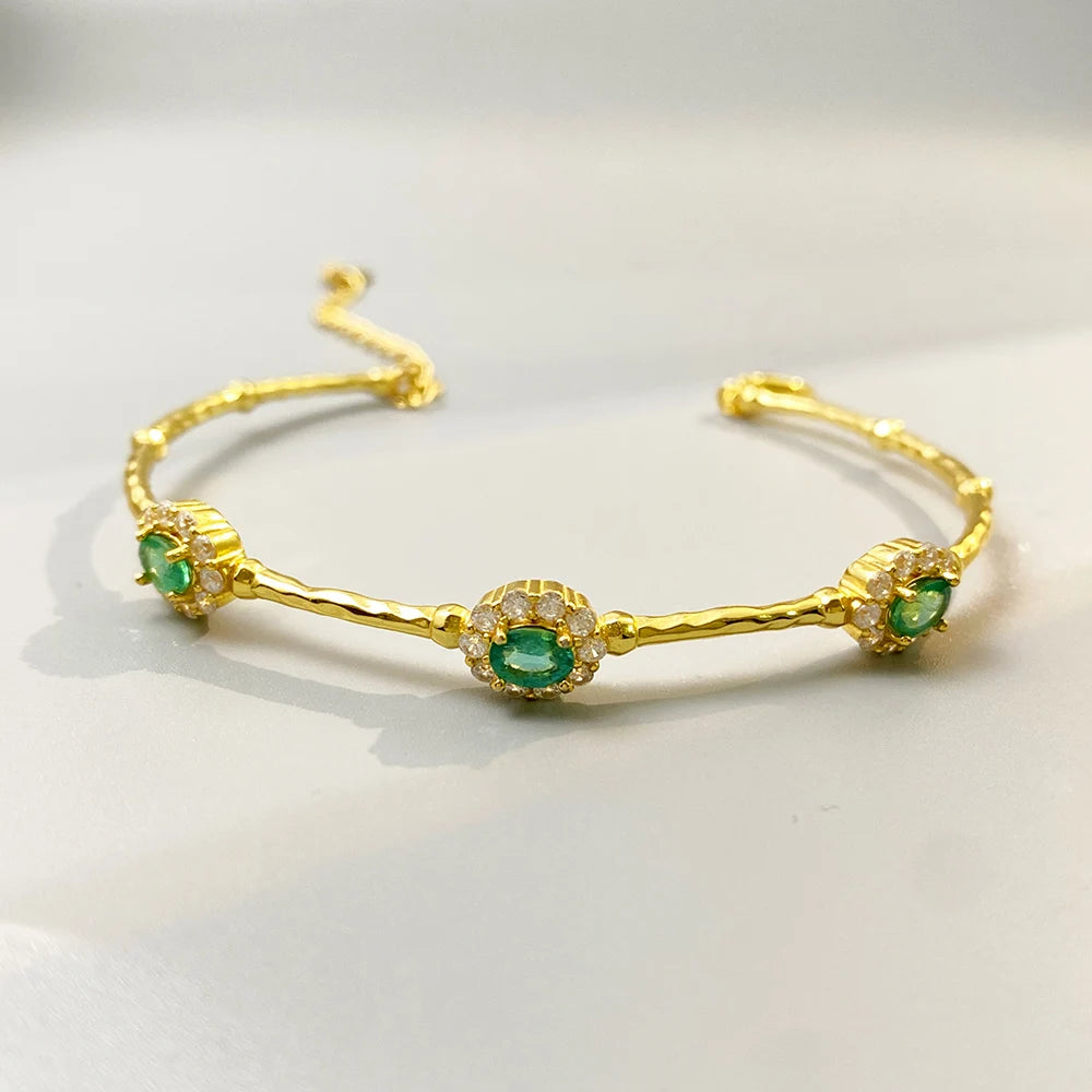 Gioiellieri Natural Emerald Bracelet with S925 Sterling Silver for Women Elegant Green Gemstone Jewelry May Birthstone Healing Fine Gift