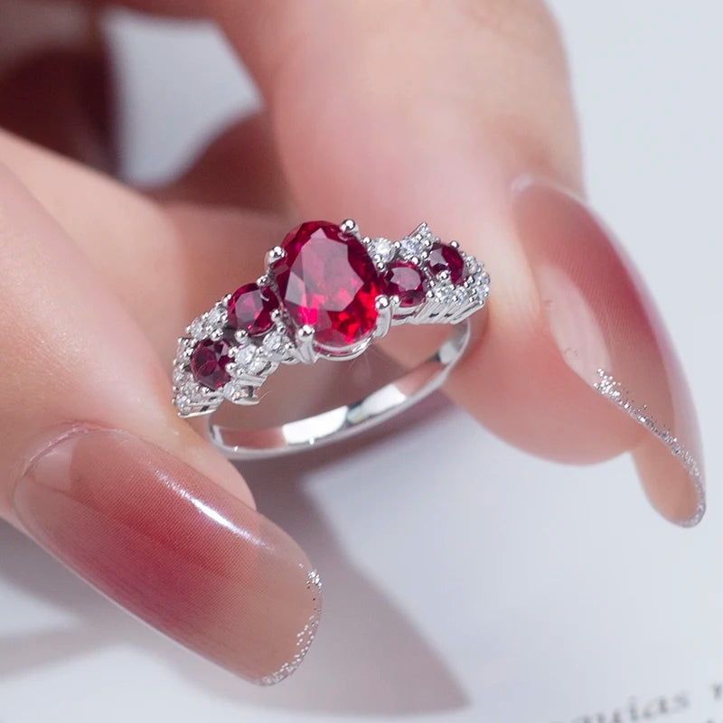 Messi Jewelry MSR-1173 18k Gold  Oval Cut Lab Grown Ruby Gemstone Classic Style Engagement Ring