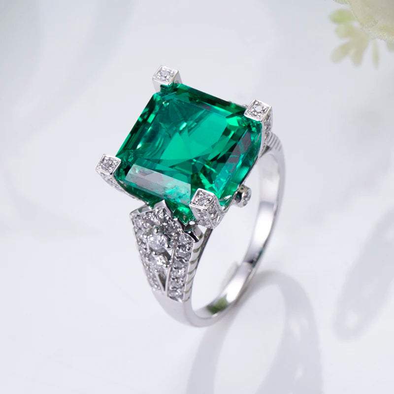 MSR-1274 Customized Jewelry 18K White Gold Colombia Emerald Asscher Cut Lab Grown Emerald Lab Grown Diamond Ring