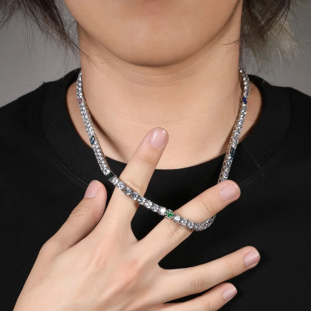 Bling Jewelry Hip-Hop Necklace Full Zircon Chain Opal Cross Charm Luxury Tennis Necklace