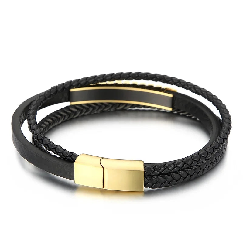 KALEN Unisex 220mm Causal Stainless Steel&Fibre Bracelet With Custom Plate