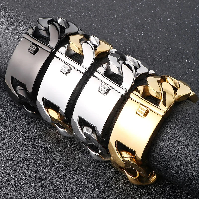 KALEN Bold Vintage Men Hip-Hop Stainless Steel Fashion Jewelry Bracelets Huge Cuban Link Chain Bracelet