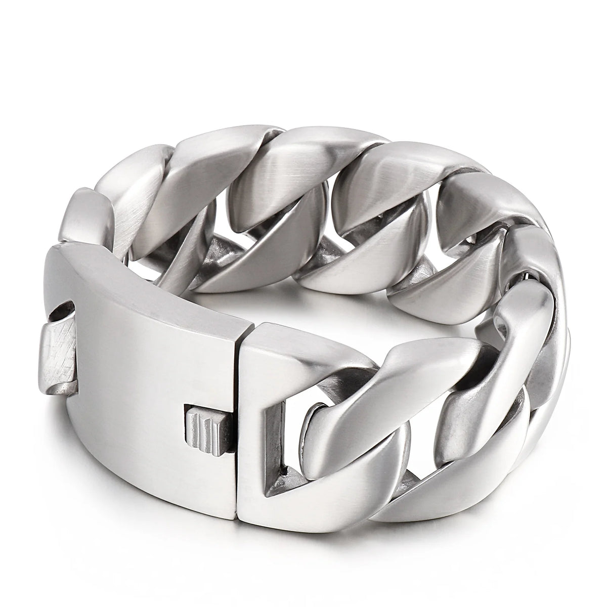 VIKING Wide Statement Bracelet – 316L Stainless Steel Men's Polished & Brushed Silver Bangle