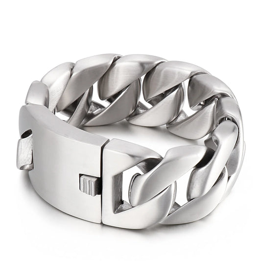 Viking Men's Multi-Texture 316L Stainless Steel Bracelet | Polished & Brushed Silver | Hip Hop Punk