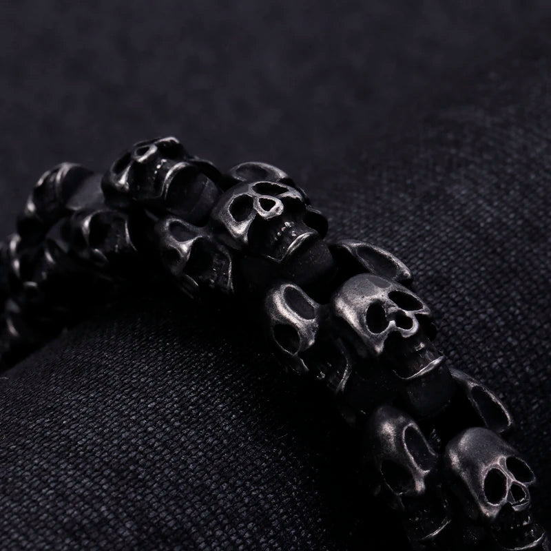 VIKING Mens Punk Big Skeleton Bracelet – Oxidized Black Stainless Steel