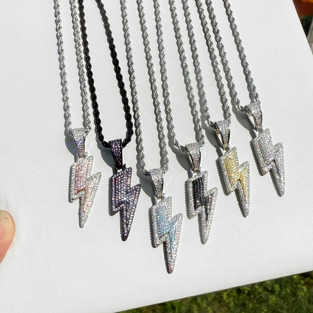 New Arrival Summer Hip Hop Men's Jewelry 5-Color Lighting Bolt Pendant Necklace for Engagement Wedding Party or Anniversary