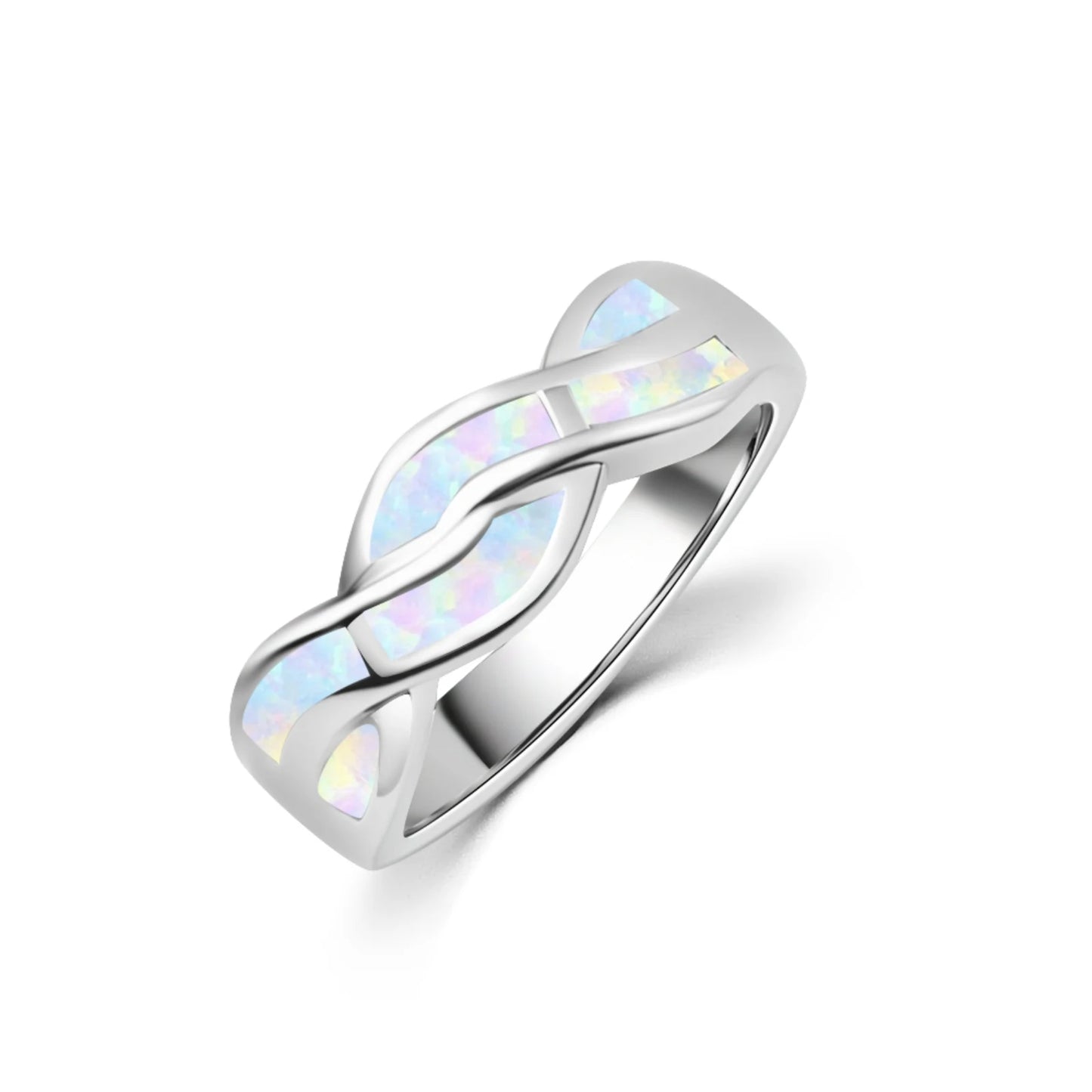 Elegant Circle Diamond Design Opal Promise Ring - Iridescent Opal & CZ Paved Band | Romantic Daily Jewelry Bulk Gifts