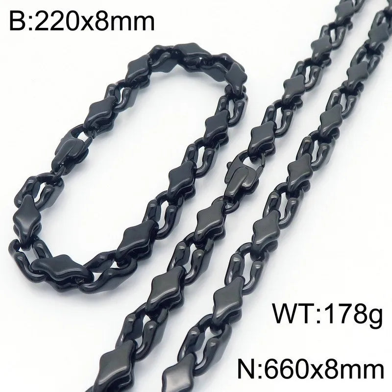 REBEL Punk Stainless Steel Melon Seed Chain Necklace Bracelet Accessories for Men Women Fashion Jewelry Sweater Necklace