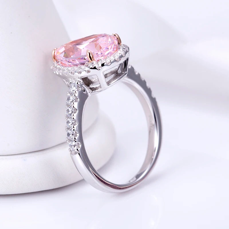 Messi Jewelry MSR-962 High Carbon Cubic Zircon Pink Diamond Ring Jewelry S925 Pear Cut Eternity  Engagement Wedding Ring