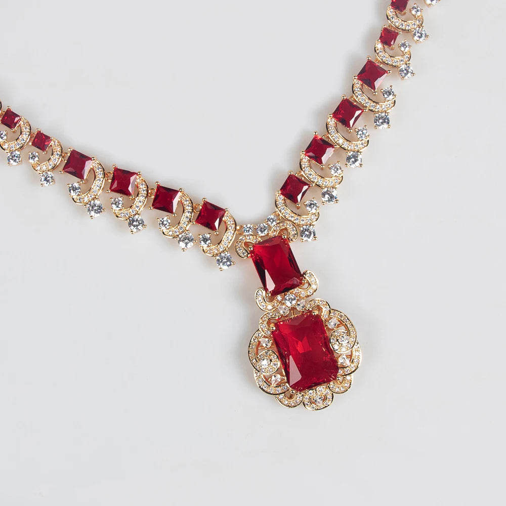 Gemfiori High Quality Luxury Square Pendant Necklaces Earring Sets Ladies Sparkling Zircon Stud Earrings Wedding Engagement Party Jewelry