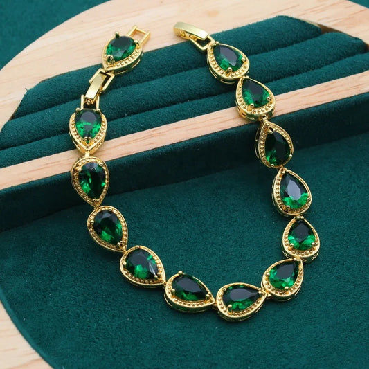 Wholesale 18K Gold Women's Accessories Water Drop Zircon Beaded Bracelets and Trendy Alloy Jewelry Set Perfect Wedding Gift