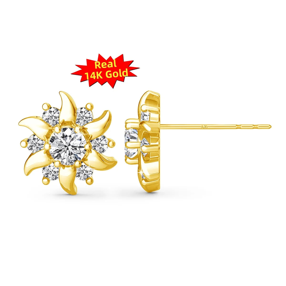 Gioiellieri Gemfiori Fine Jewellery Earrings Sunflower Moissanite Diamond Woman Gift Engagement Hollow 14K Gold Earrings