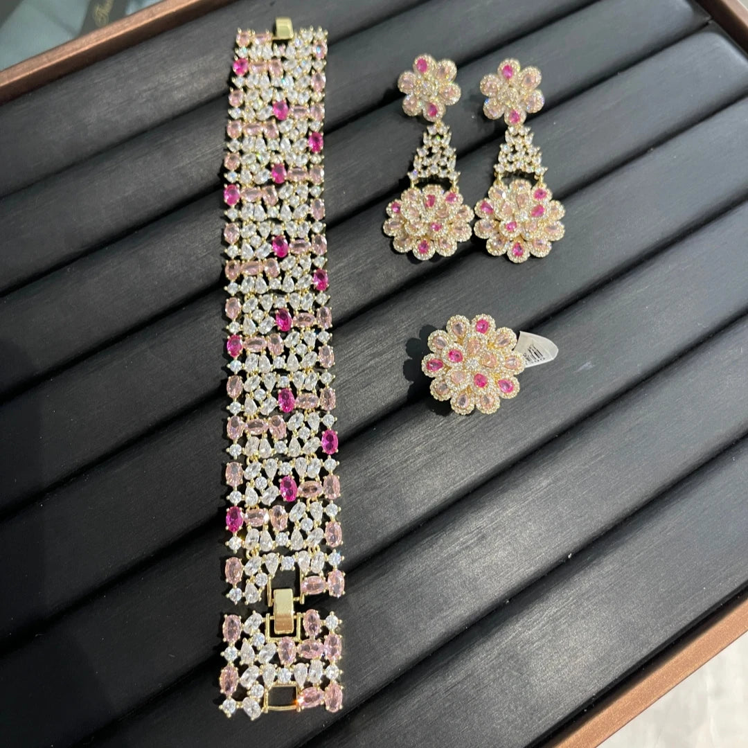 XOTICA TIANSHE Luxury Red Flower Jewelry 3Pcs Set Bracelet Earrings Ring Vintage Bridal Wedding Statement Jewelry For Women