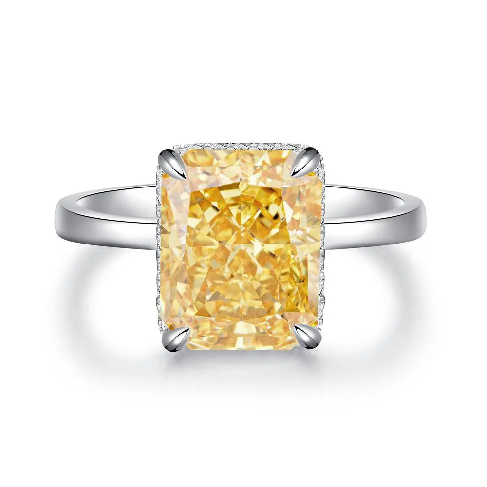 Trendy 925 Sterling Silver 5A 8A Yellow Cubic Zirconia Ring for Women Engagement Promise Bride Rings Customized Jewelry Supplies