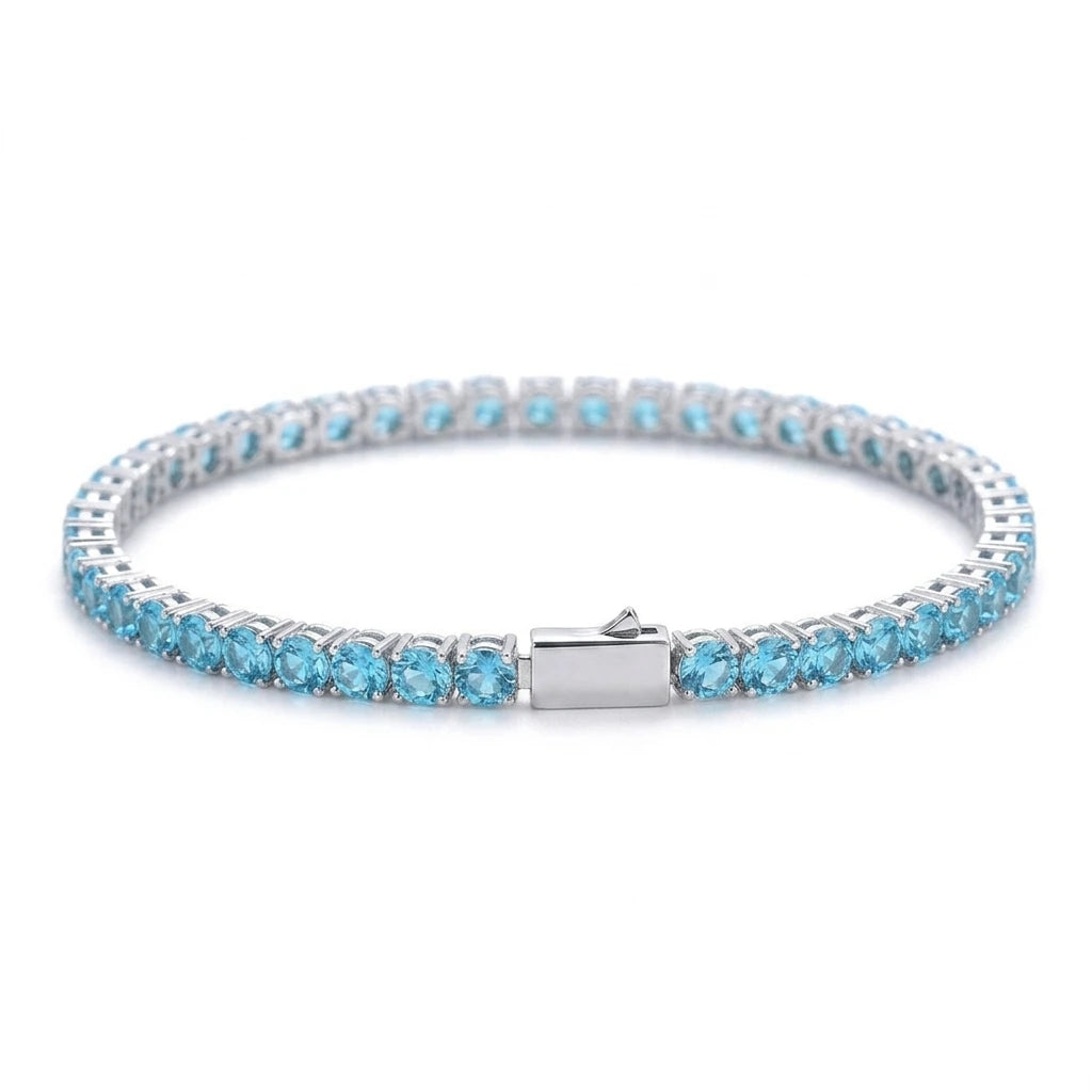 REBEL 4mm Iced Out Colorful CZ Tennis Bracelet Multi Color 1 Row Cubic Zirconia Brass Spring Clasp Bling Hip Hop Jewelry for Women Men