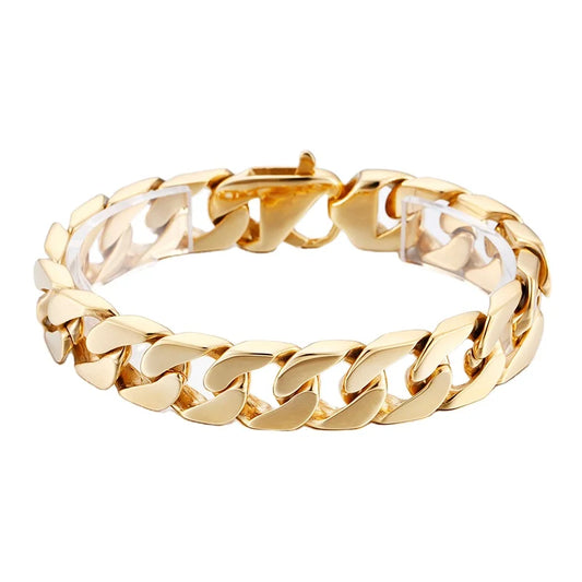 KALEN 22cm Stainless Steel Gold Cuban Chain Bracelet for Men