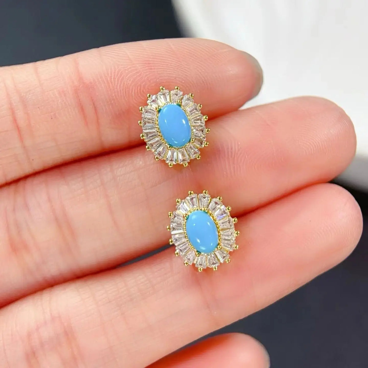 Gioiellieri Natural Turquoise Earrings 925 Sterling Silver December Birthstone Anniversary Gift for Women Sky Blue Cabochon Fine Jewelry