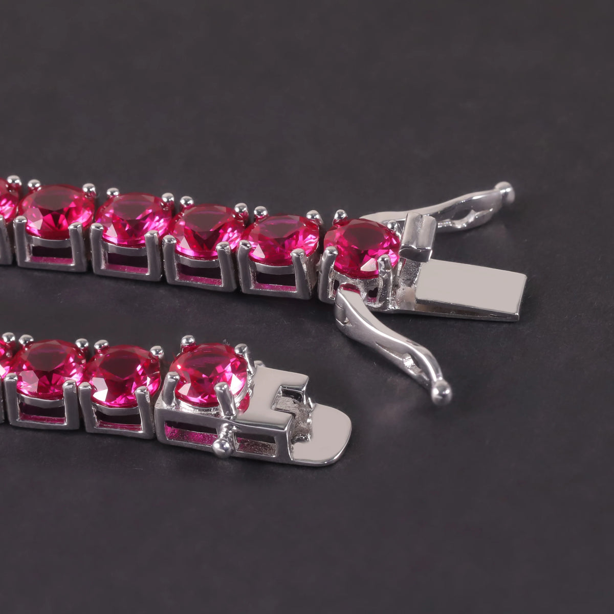Gemfiori Fashion Hiphop Jewelry 925 Sterling Silver Custom 3MM 4MM 5MM Pinkish Red Gemstone Lab Grown Ruby Tennis Bracelet