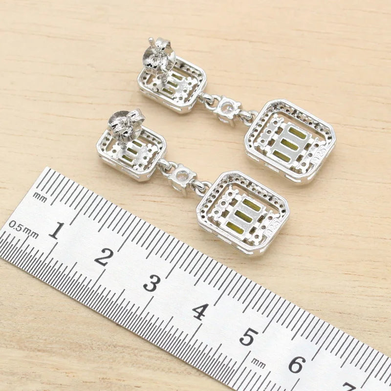 XOTICA 2022 New Green Peridot 925 Silver Bridal Jewelry Sets for Women Wedding Party Engagement Bracelet Necklace Pendant Earrings Ring