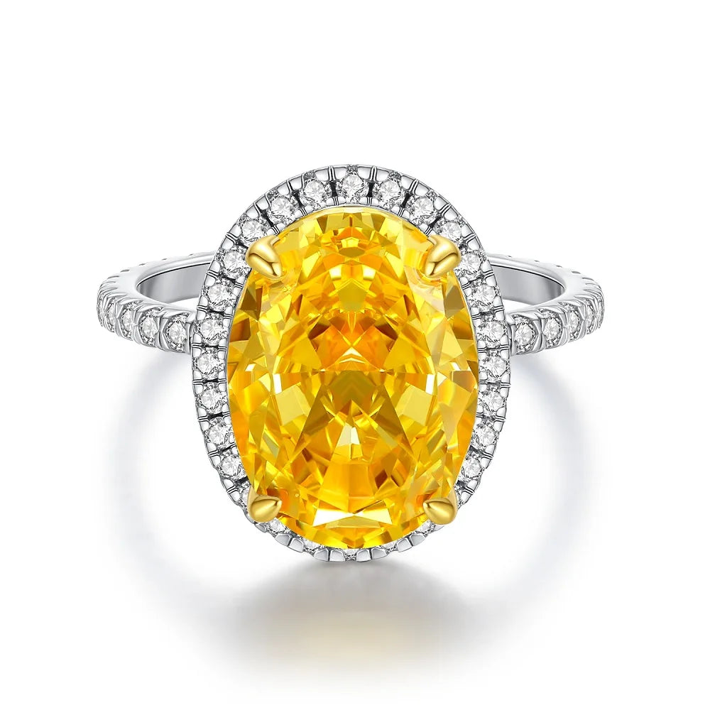 Trendy 925 Sterling Silver 5A 8A Yellow Cubic Zirconia Ring for Women Engagement Promise Bride Rings Customized Jewelry Supplies