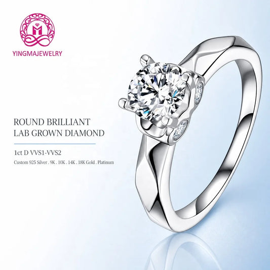Gioiellieri IGI Certified D VVS1 VVS2 High Clarity Round Brilliant Lab Grown Diamond Ring 1CT 9K 10K 14K 18K Gold Women Fashion Ring
