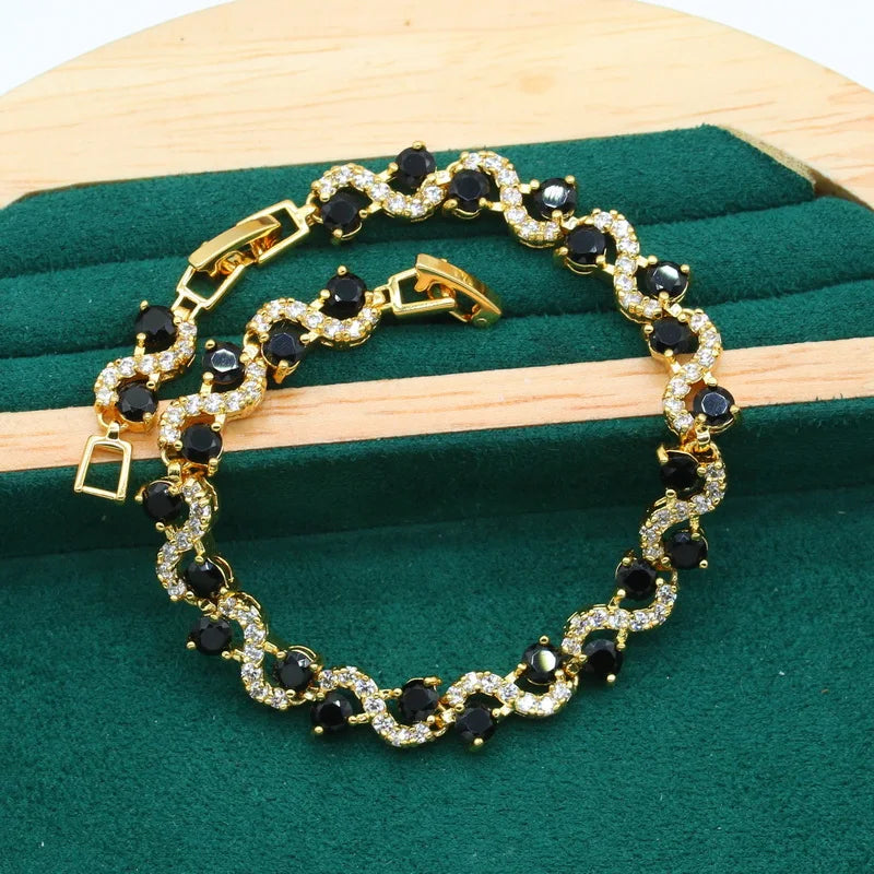 Luxury Platinum Plated Copper Alloy Trendy Geometric Beaded Bracelets for Women with AAA Zirconia-Wedding Engagement Gift