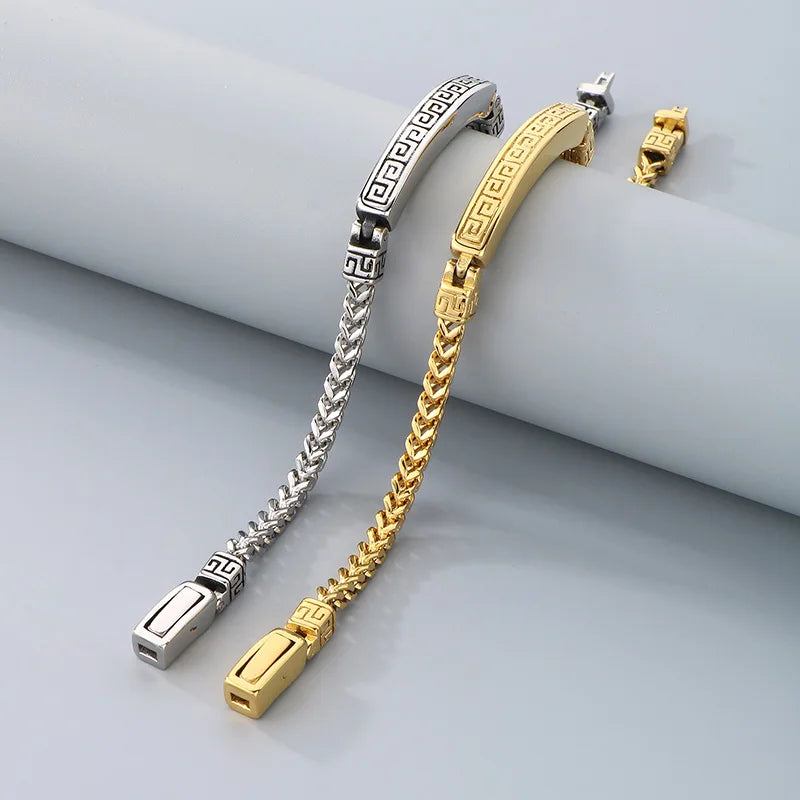 KALEN Gothic Fashion Bracelets Mens Stainless Steel Herringbone Links Bracelet