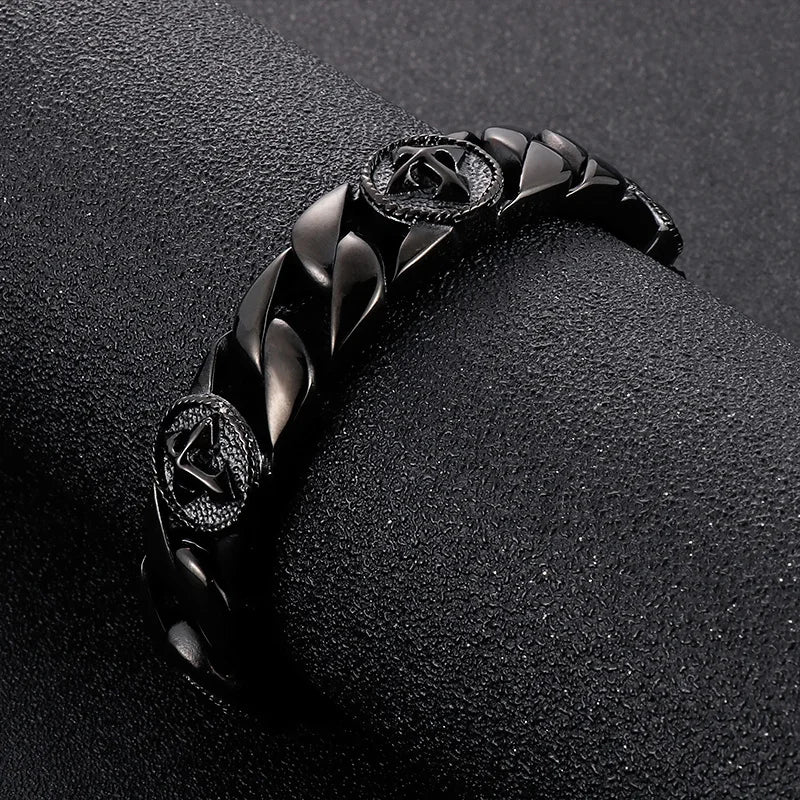 VIKING Mens Punk Arrow Cross Link Bracelet – Black Stainless Steel
