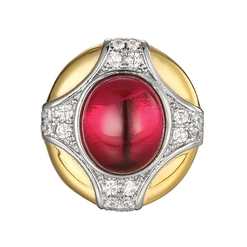REDheart Copper Inlaid 18K Gold Plated Two-Color Open Ring Simulation Flower Design Women's Palace Style Niche Pendant Necklace Set