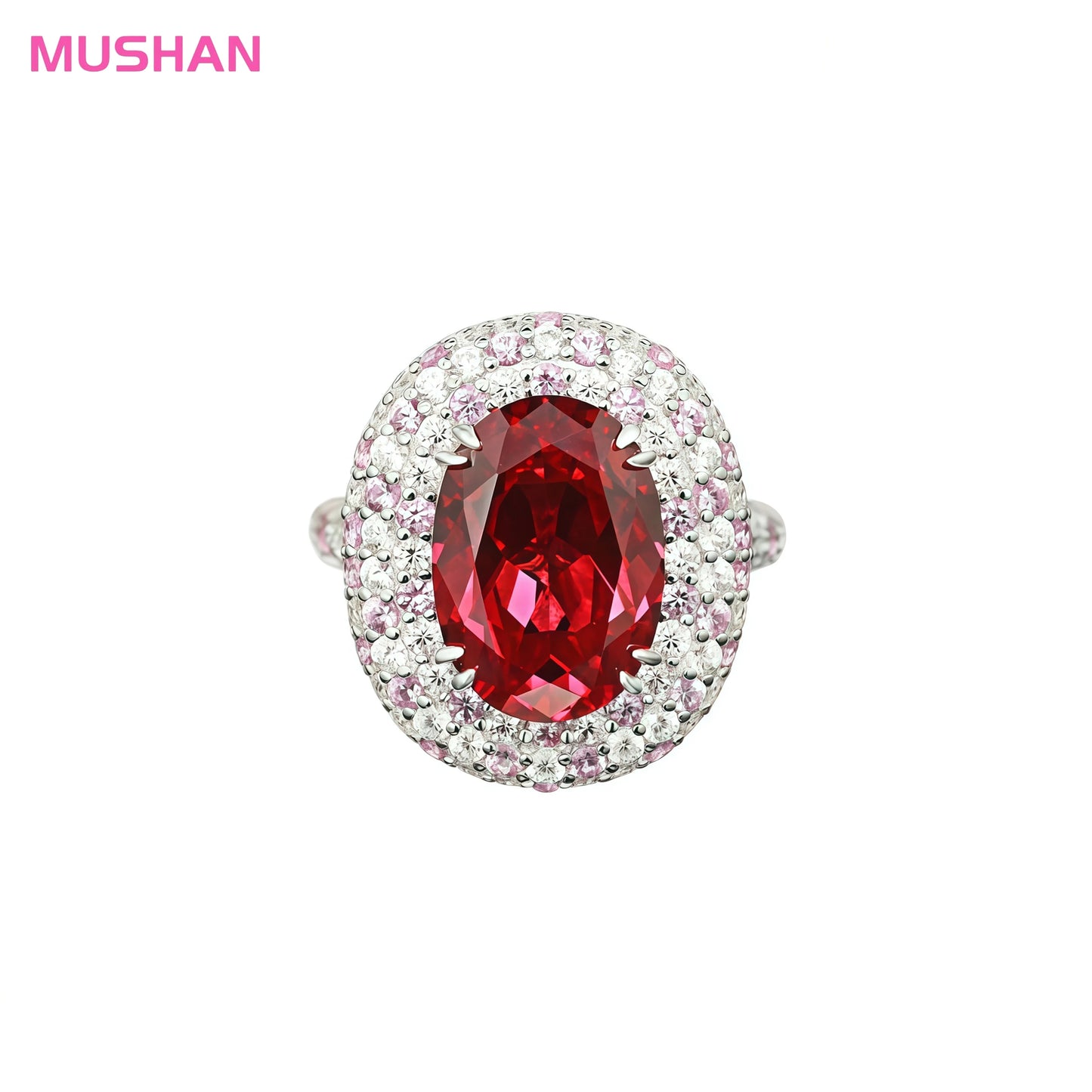 MUSHAN Luxury Geometric High Carbon Diamond Lab Grown Ruby Women's Wedding Bands 925 Sterling Silver Ring