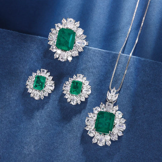 Gemfiori Light Luxury High-end Super Sparkling Zircon Pendant Earrings Ring Set Niche Temperament Simple Flower Jewelry