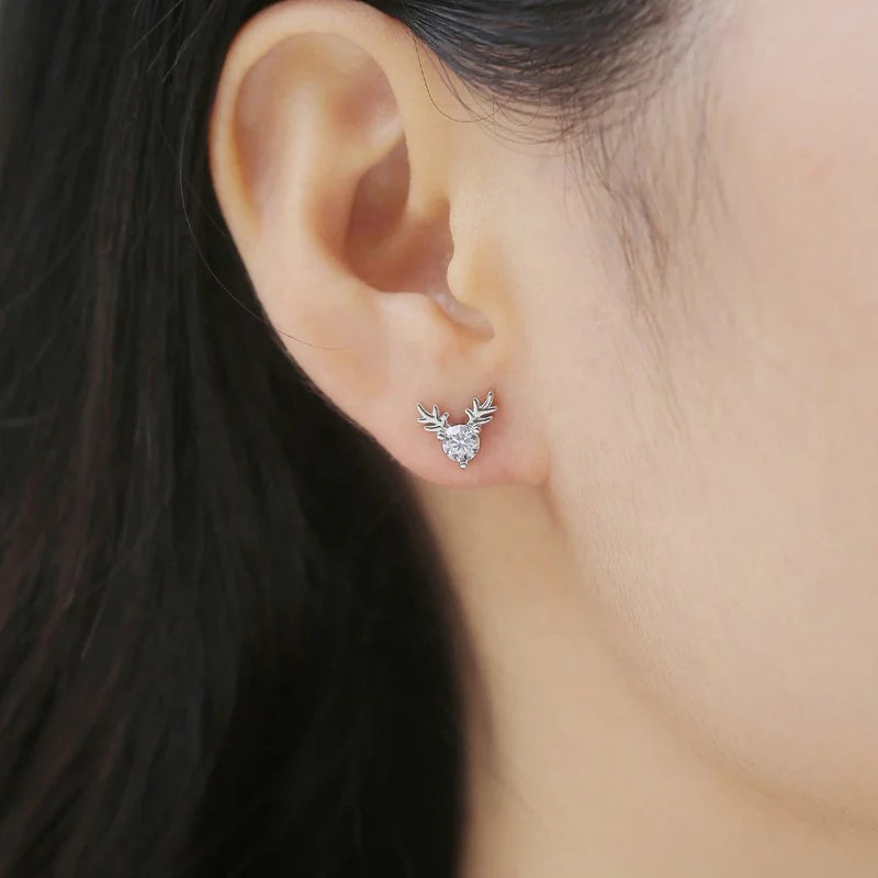 Christmas Parties Gift 925 Sterling Silver Round VVS1 Diamond Moissanite Antler Stud Earrings