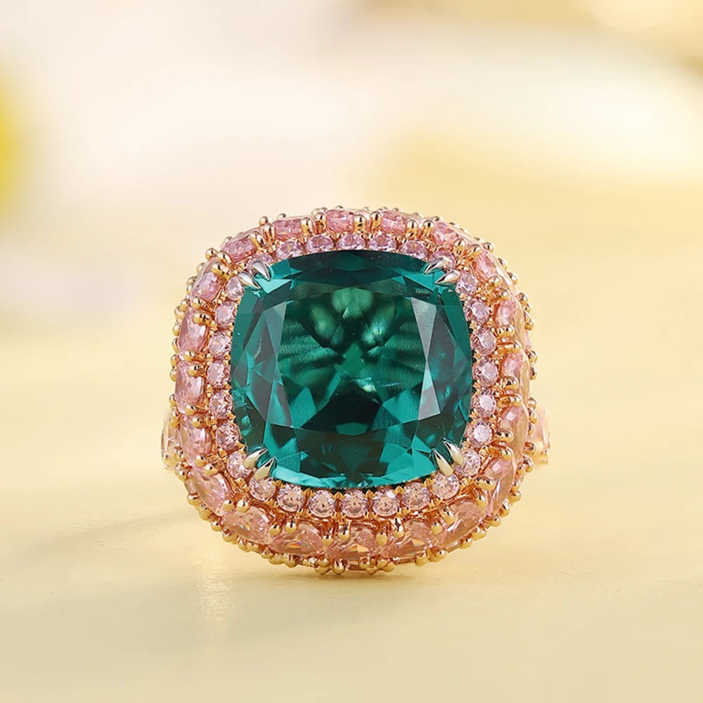 Gemfiori Custom Engagement Jewelry Lab Created Gemstone 9K 10K 14K 18K Solid Gold Women Ring Cushion Cut Lab Grown Emeral Ring