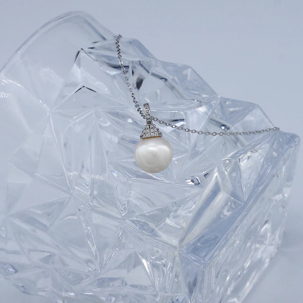 Akoya Pearl 9-10MM Jewelry Necklace AAAAA Natural Seawater Round Pearl 925 Silver Zircon Jewelry Fashion Necklace