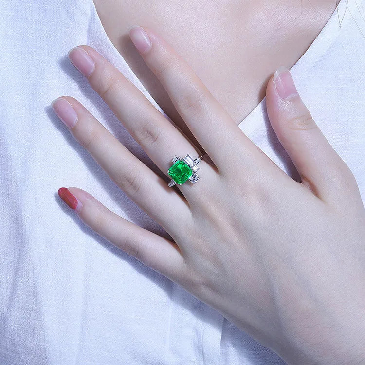 Gemfiori Customized Luxury Solid Gold Ring 18K 14K 9K White Gold Geometrical Rings Lab Grown Emerald Engagement Ring Wedding Jewelry