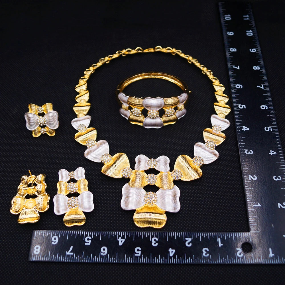 Zhuerrui Handmade Gold Plated Jewelry Set Retro Flower Design Necklace Earring Bracelet Set for Bridal Wedding Party I008520-2