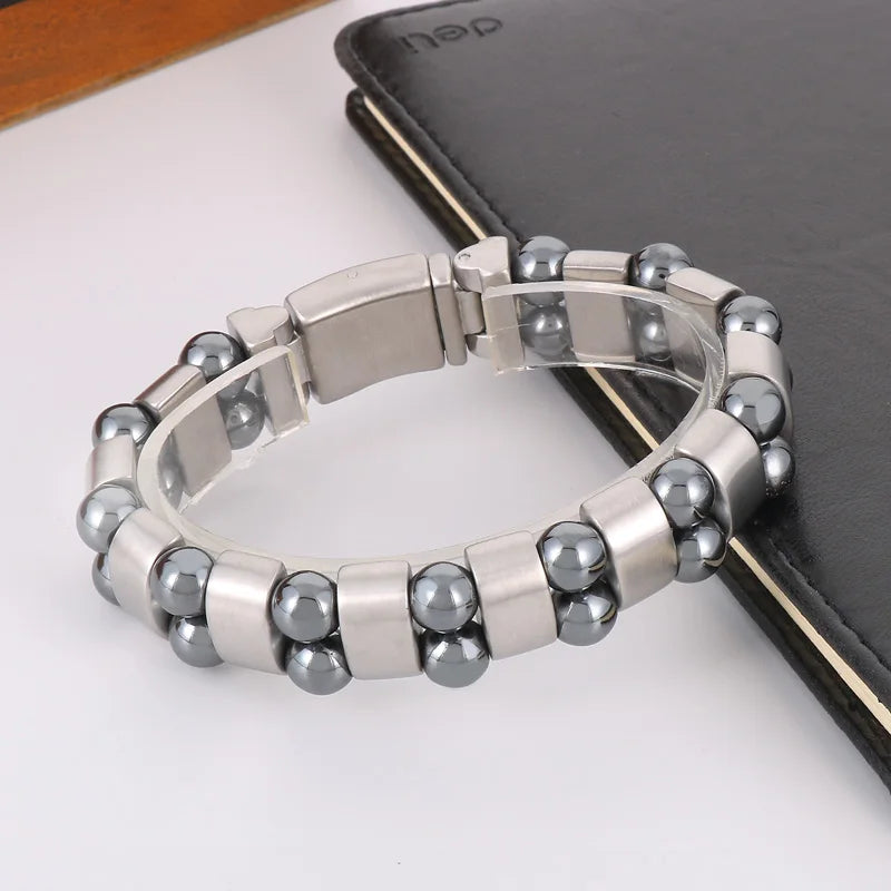 KALEN 210mm Unisex Casual Stainless Steel Bracelet With Iron Stone Links