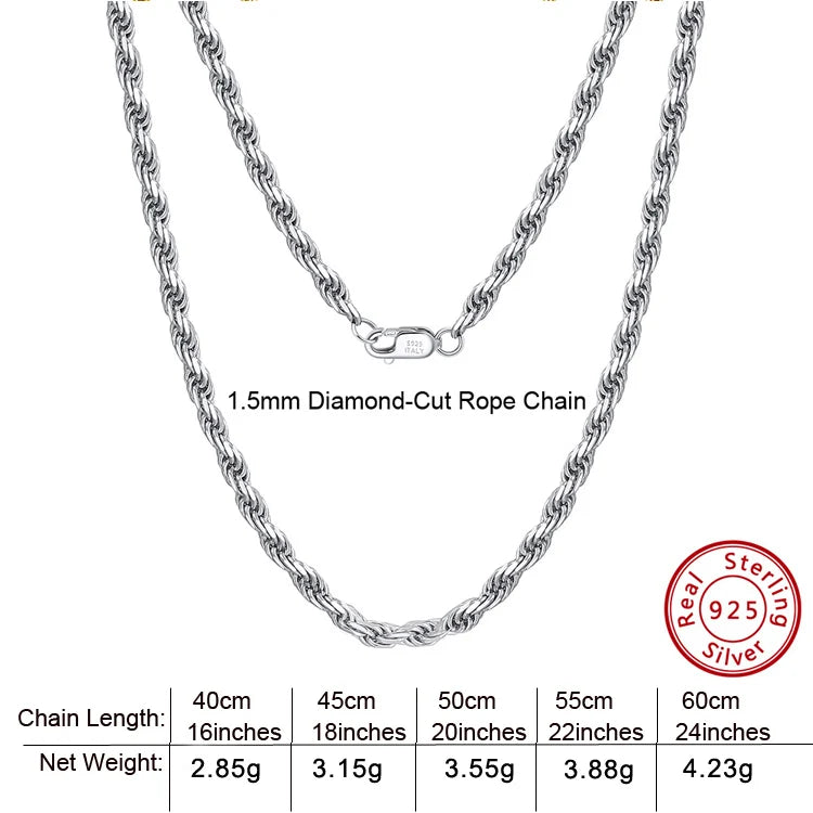 S&S 925 Sterling Silver Chain Necklace — Rope, Figaro, Cuban & Box | S&S Collection