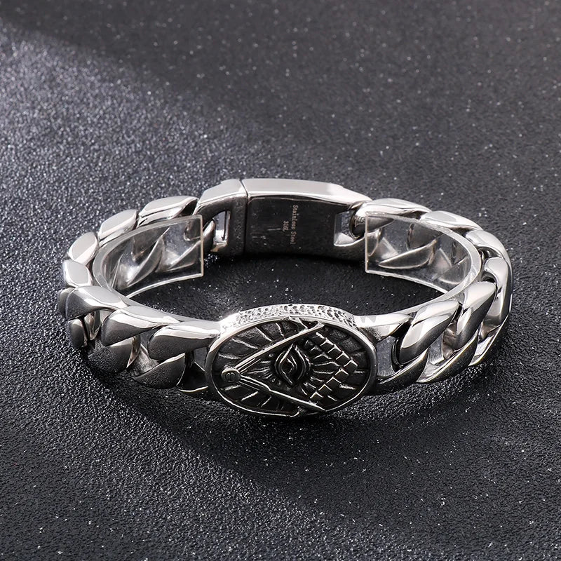 KALEN Men Stainless Steel Fashion Bracelets Bangles Christian Eye of Providence Cuban Bracelet