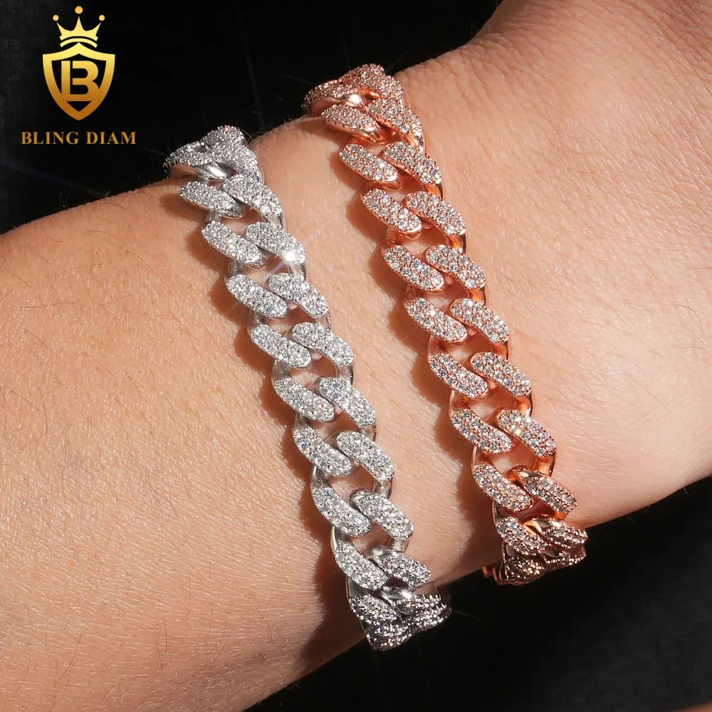 Rapper Hip Hop Mossanite Jewelry 3 Styles 10mm 13mm 925 Sterling Silver  VVS Moissanite Iced Out Cuban Link Bracelet for Mens
