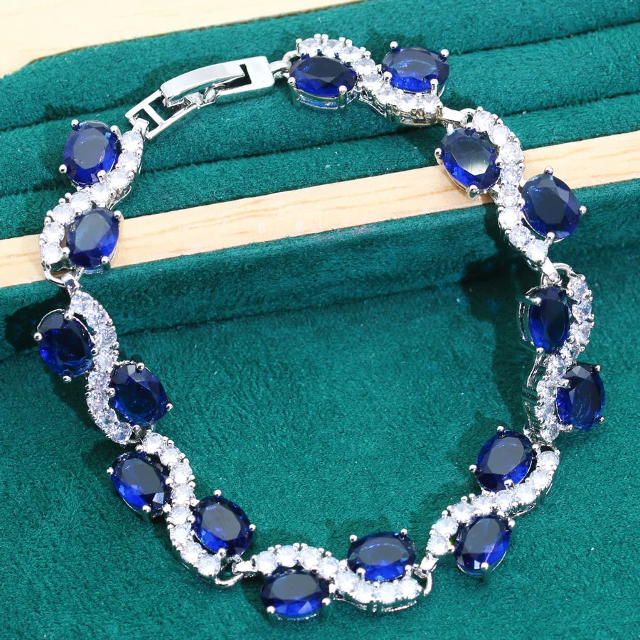 XOTICA Luxury 925 Sterling Silver Zirconia Jewelry Set Classic Amethyst for Wedding Party Birthday-Classic Wedding Bracelet Ring for