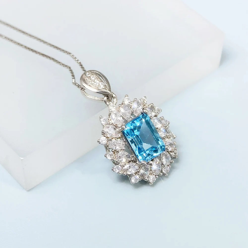 Gioiellieri Natural Swiss Blue Topaz Pendant for Women S925 Sterling Silver Necklace Fine Jewelry December Birthstone Anniversary Gift New