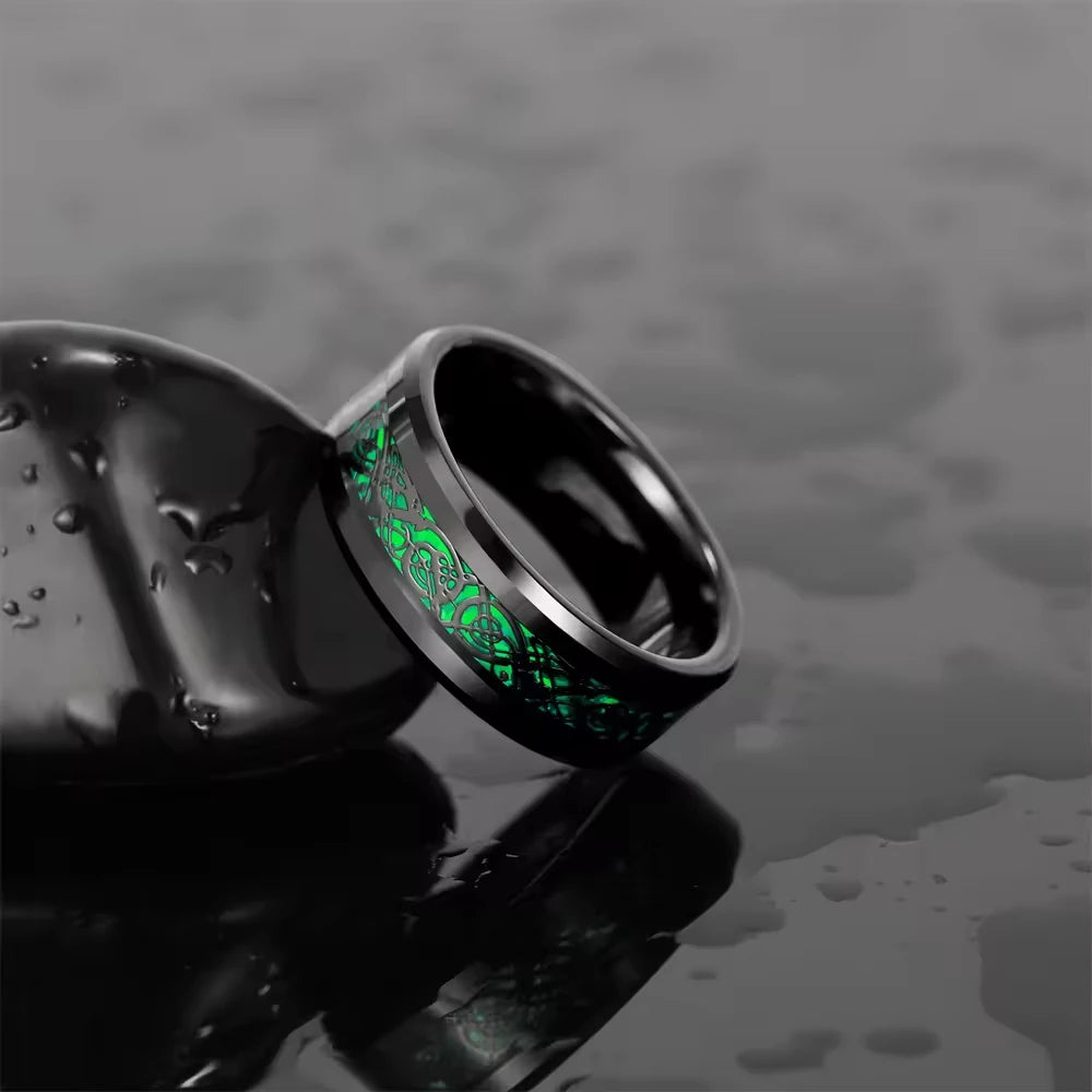 Tempusort Trendy 8mm Tungsten Red Wedding Ring for Men Dragon Tungsten Rings Green Fashion Jewelry Finger Rings Dropshipping