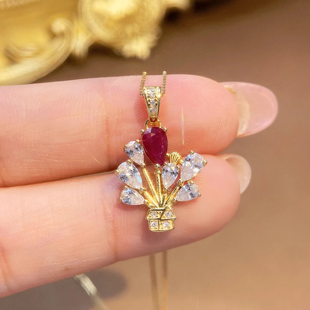 Gioiellieri Natural Ruby Sterling Silver Gold Plated Exquisitely Crafted Claw Setting Gemstone-Inlaid CMA Women's Anniversary Gift Party