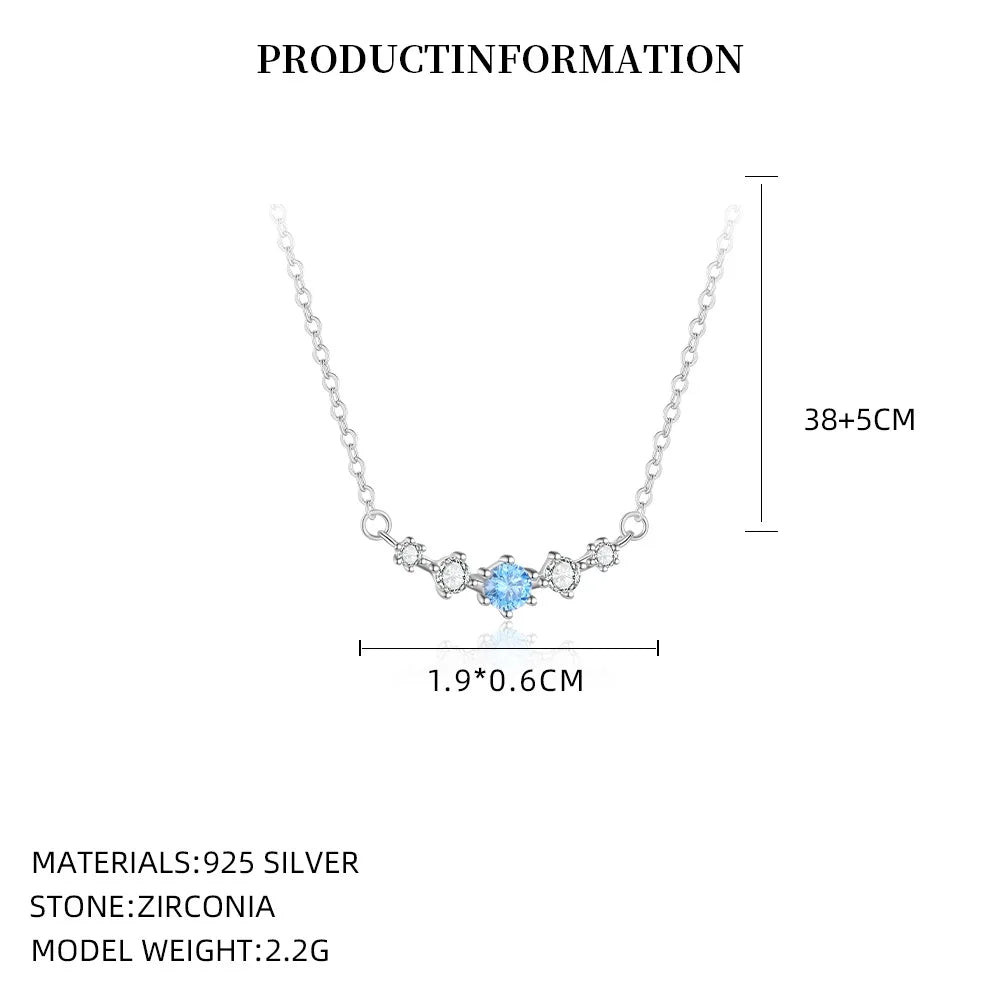 S925 Sterling Silver Double Layer Necklace Set Blue Moissanite Heart Pendant Necklace Trendy Clavicle Chain Jewelry for Women