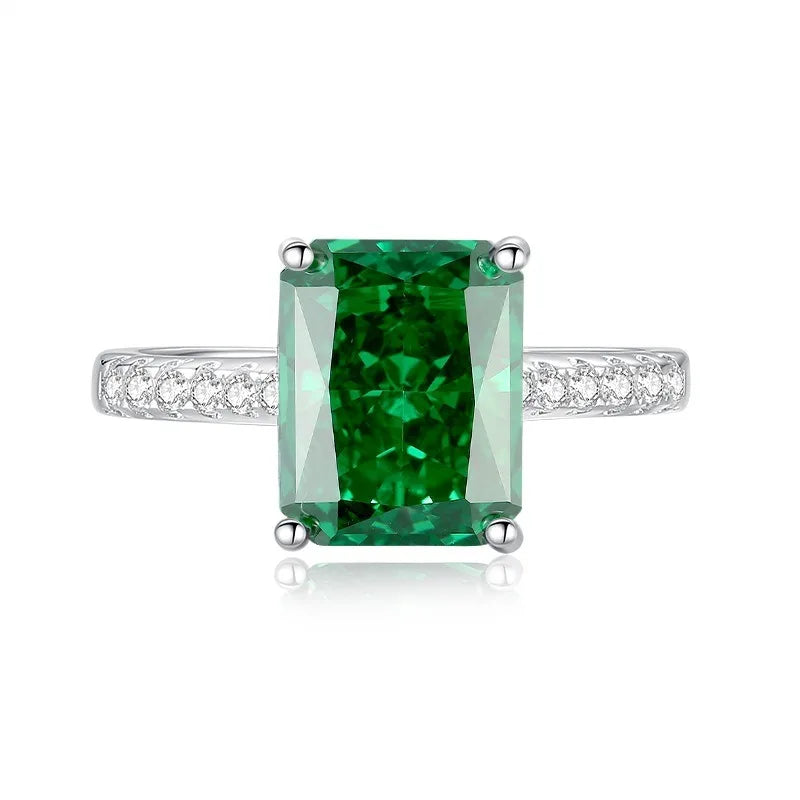 Wholesale 925 Sterling Silver Emerald 5A 8A Zirconia Ring Women Engagement Wedding Rings Custom Jewelry Manufacturing Supplies